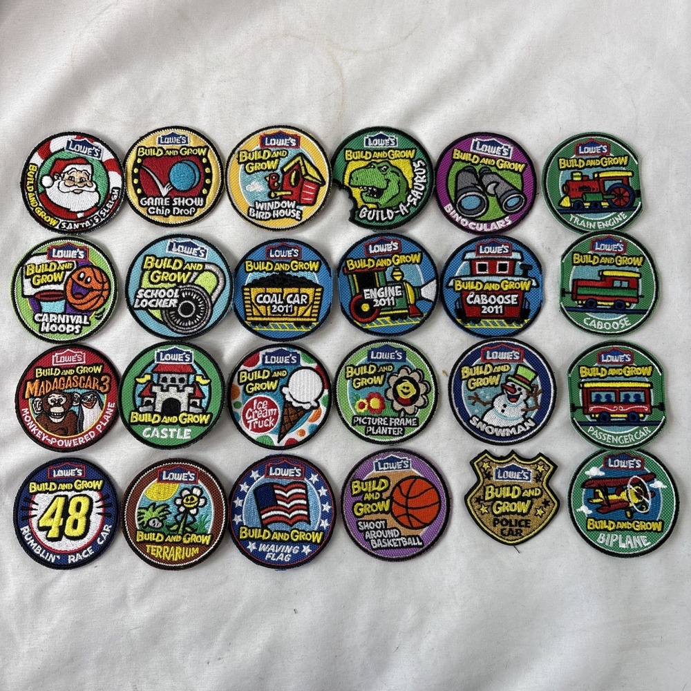 Lowe's Build And Grow Patches Lot Of 24 Kids Workshop Clinic